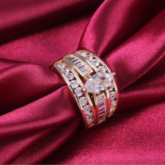 New Women’s Yellow Gold Plated Diamond Ring - Picture 2 of 6